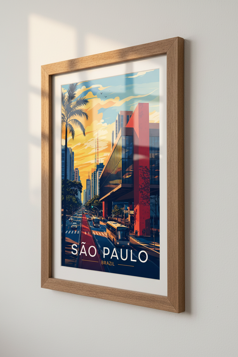 Sao Paulo Brazil Travel Art Print | Modern Cityscape Decor | Retro Sunset Poster