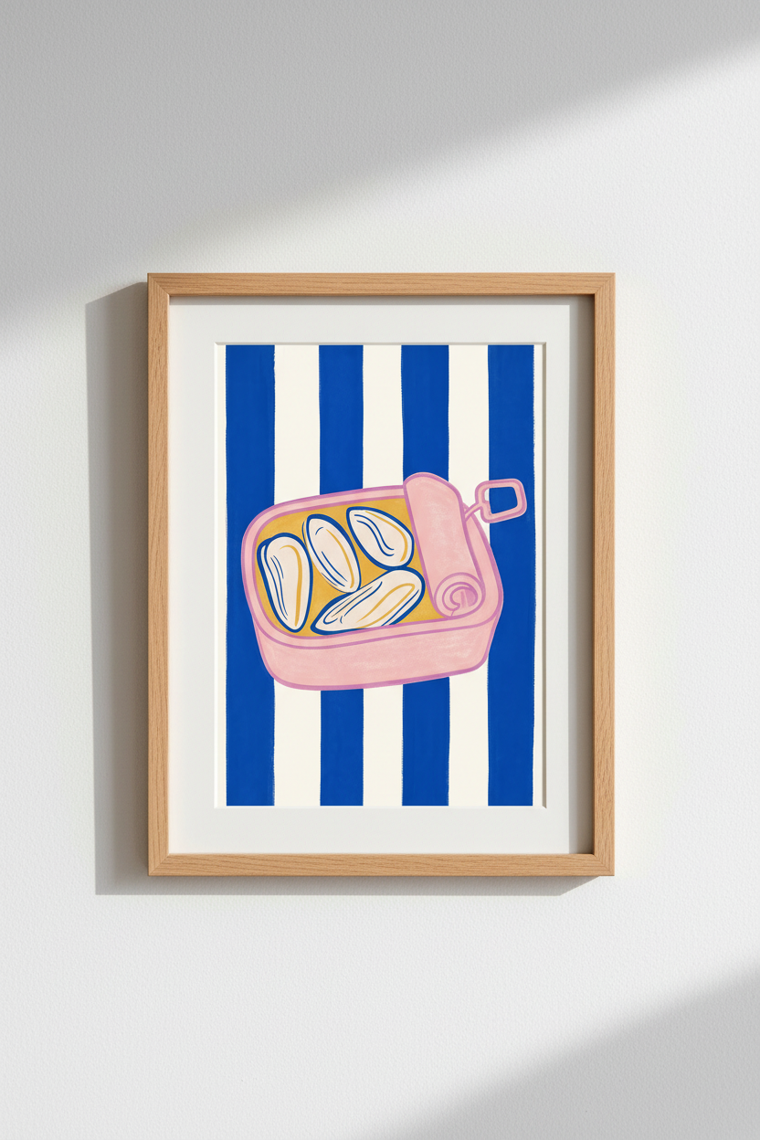 Sardines Tin Art Print | Modern Kitchen Food Poster | Colorful Coastal Decor