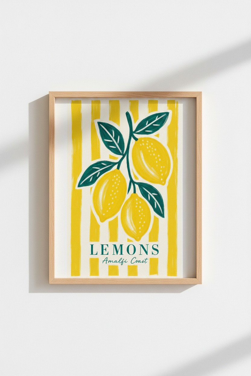 Amalfi Lemon Wall Art Print | Italian Kitchen Decor | Mediterranean Fruit Poster