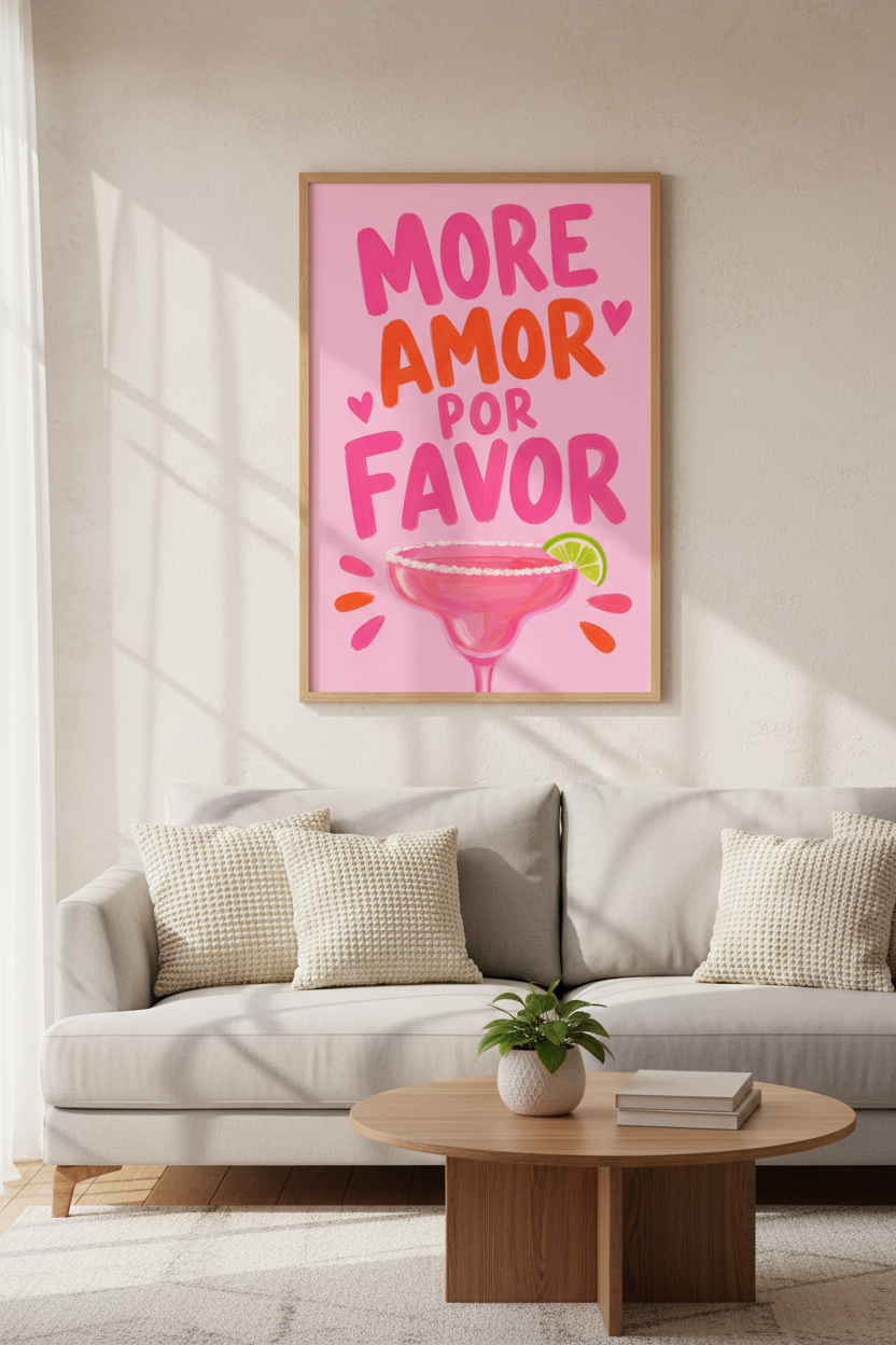 Pink Dopamine Wall Art | Margarita Bar Cart Poster, Colorful Preppy Kitchen Decor