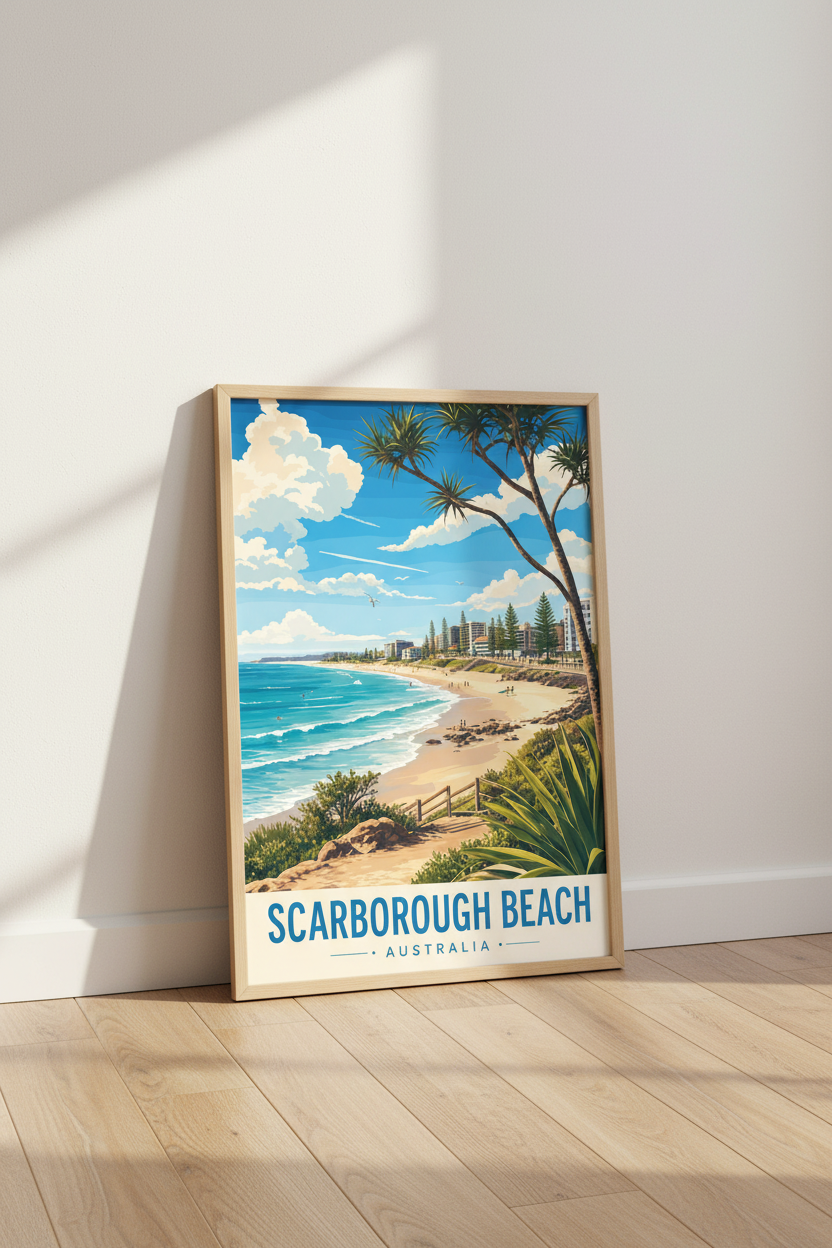 Scarborough Beach Australia Travel Poster | Coastal Wall Art Print | Modern Beach Decor