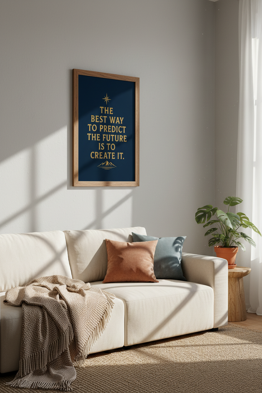 Predict The Future Quote Wall Art | Navy Gold Office Decor | Motivational Poster