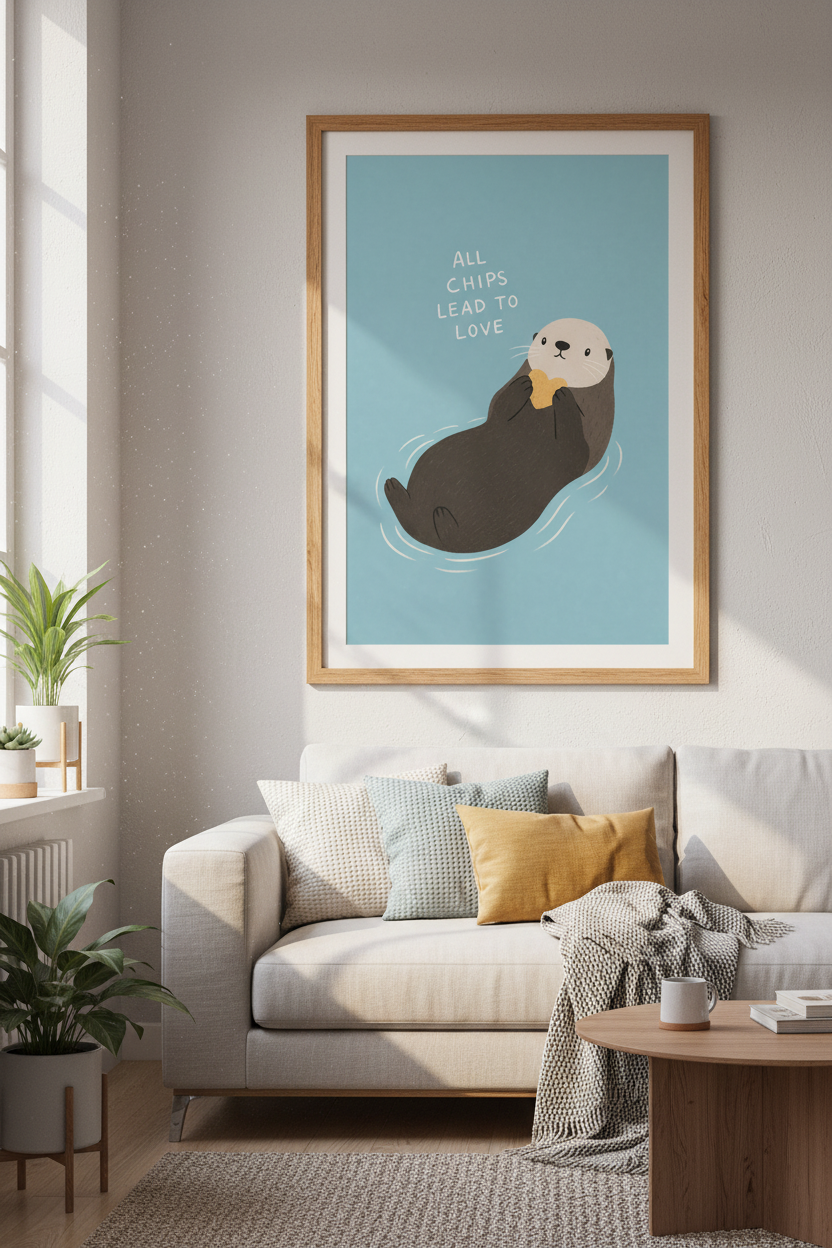 Cute Otter | All Chips Lead to Love Quote Art, Nursery & Kitchen Wall Decor