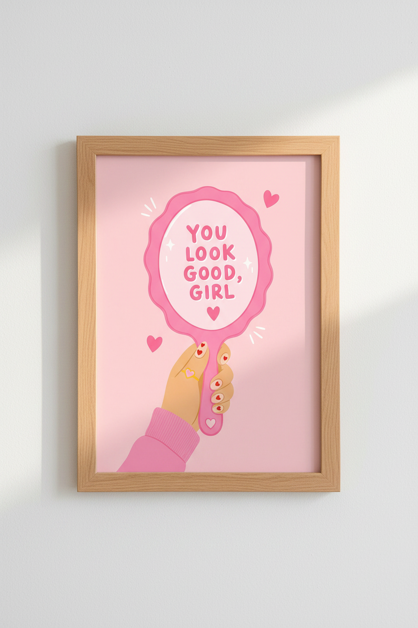 Pink Preppy Wall Art Print | Y2K Girly Dorm Decor | You Look Good Girl Poster