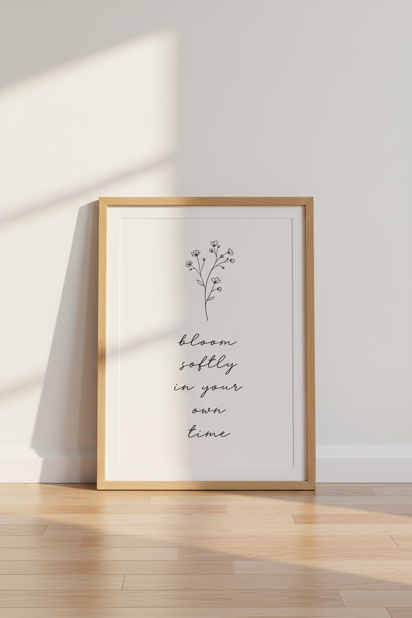 Bloom Softly Floral Wall Art | Minimalist Botanical Poster, Bedroom & Office Decor