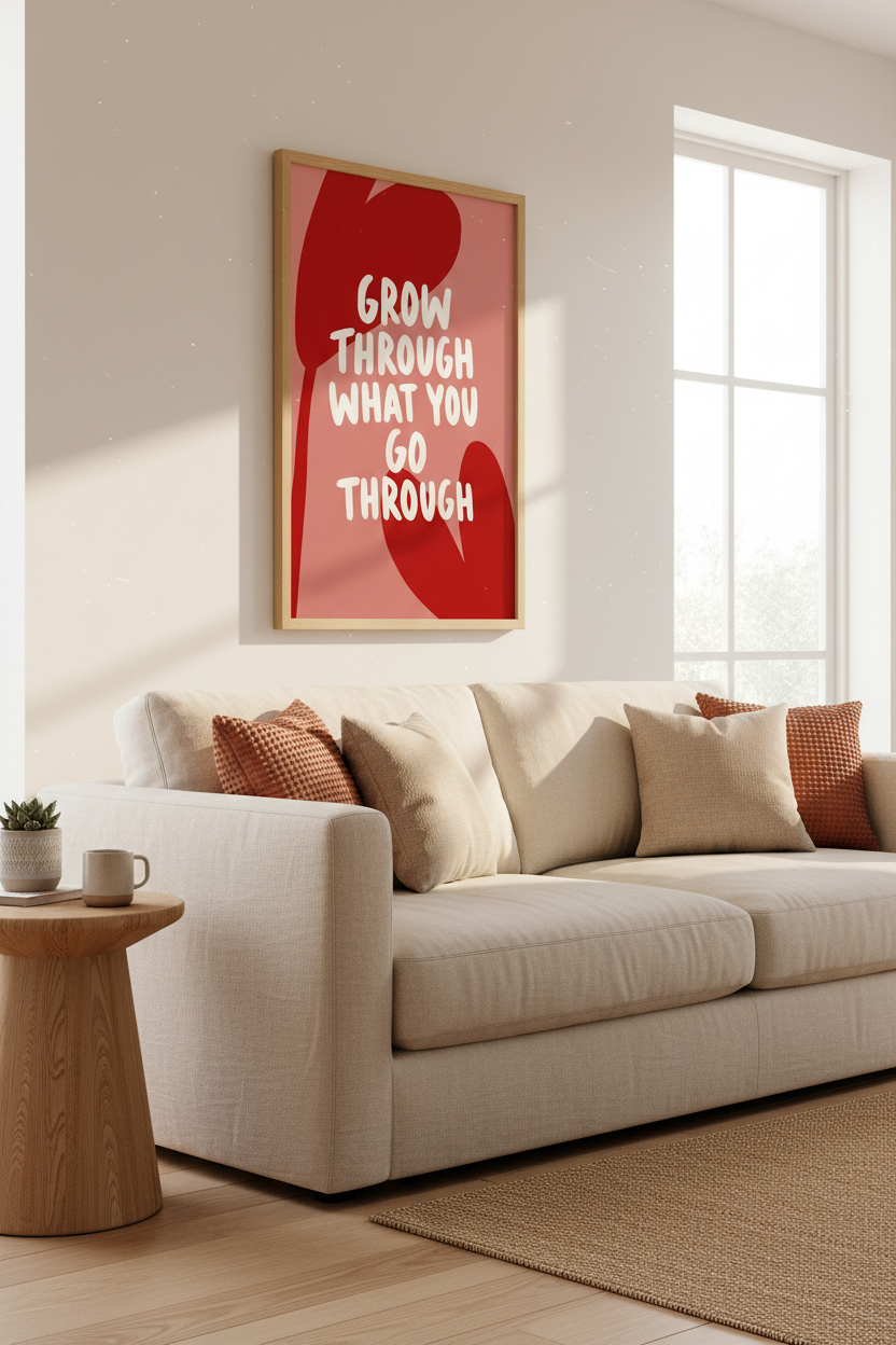 Grow Through Art Print | Red Floral Motivational Poster, Office Wall Decor