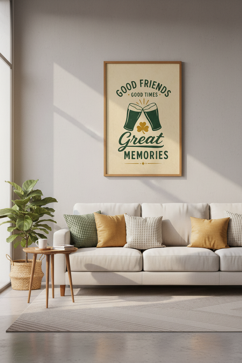 Irish Pub Style Beer Wall Art | Retro Home Bar Decor | Good Friends Poster