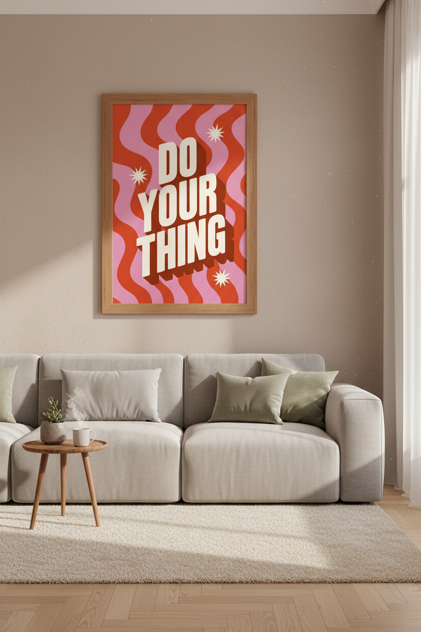 Do Your Thing Retro Quote Art | Pink Wavy Trendy Poster, Home Office Decor