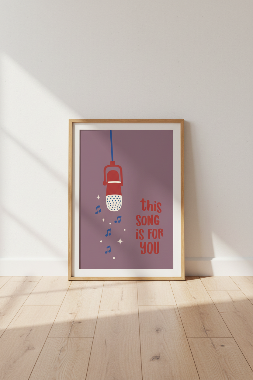 Retro Microphone Music Wall Art | "This Song Is For You" Print | Studio Decor
