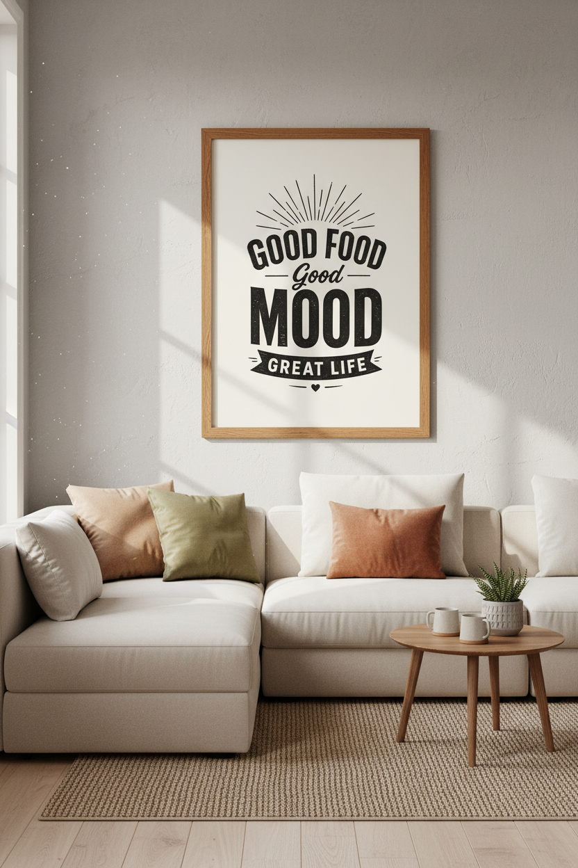Good Food Good Mood Kitchen Wall Art | Minimalist Black & White Print, Dining Decor