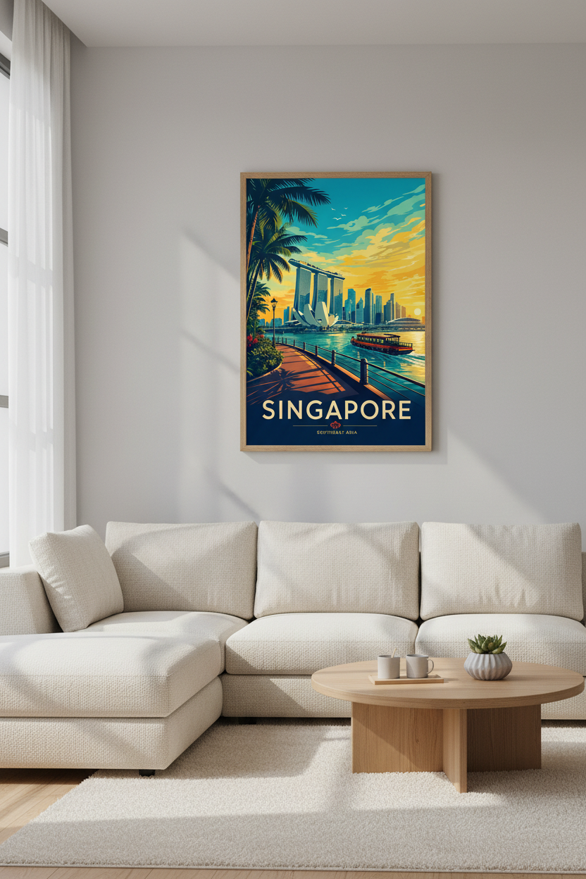 Singapore Skyline Art | Tropical Travel Poster, Modern Living Room Decor