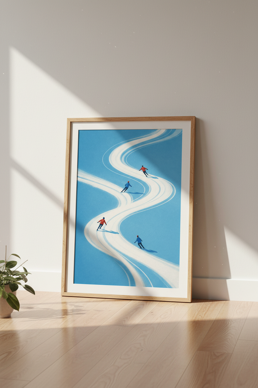 Skiing wall art | Cool blues, living room decor