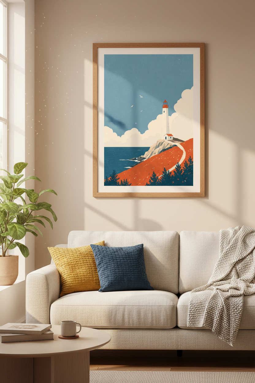 Lighthouse Wall Art | Minimalist Coastal Print, Nautical Home Decor Poster