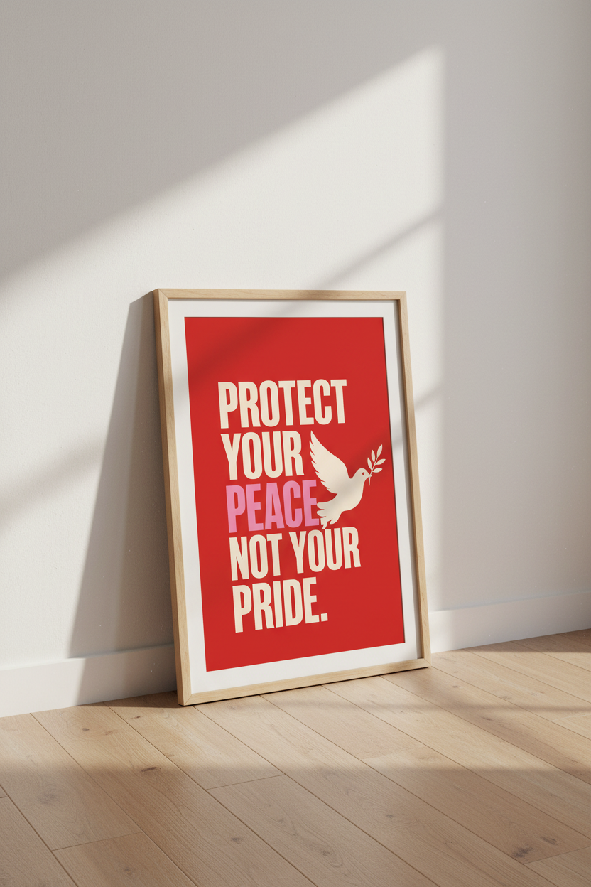 Protect Your Peace Poster | Bold Red, Dove Graphic, Living Room Decor