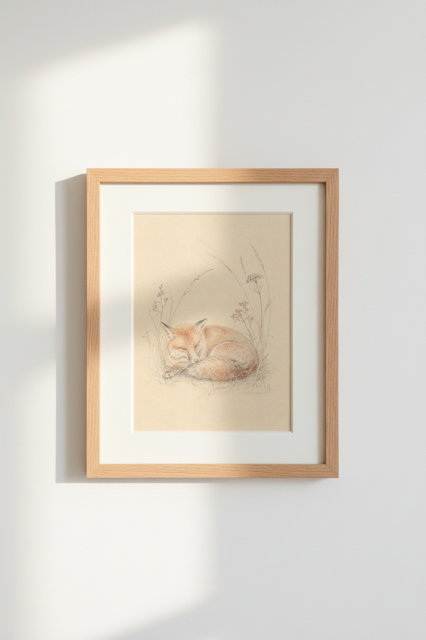 Fox Wall Art Print | Soft Pencil Sketch, Neutral Decor | Cozy Aesthetic Poster