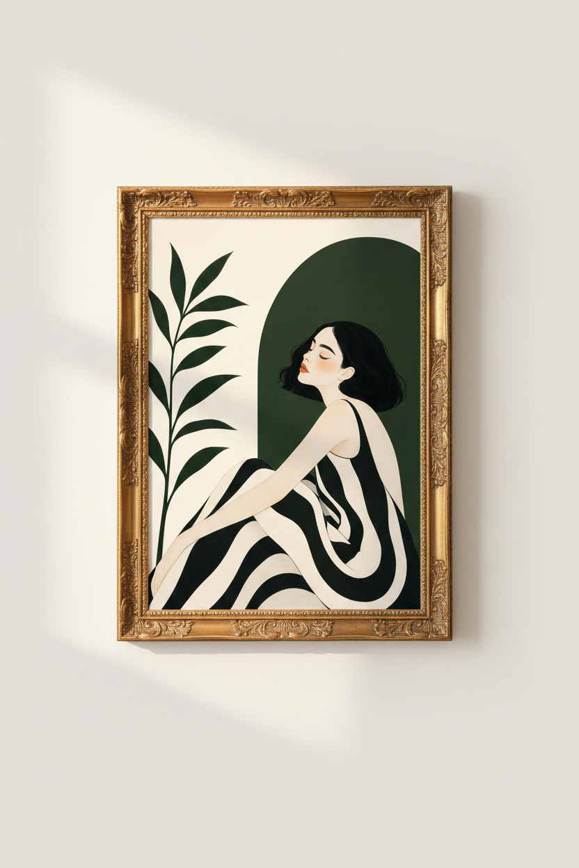 Minimalist line art | Black & cream palette, living room decor