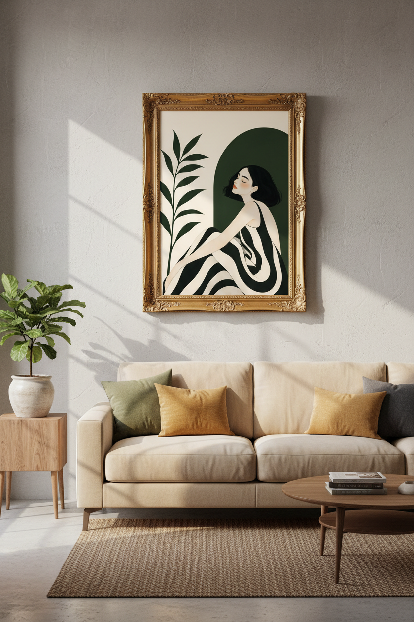 Minimalist line art | Black & cream palette, living room decor