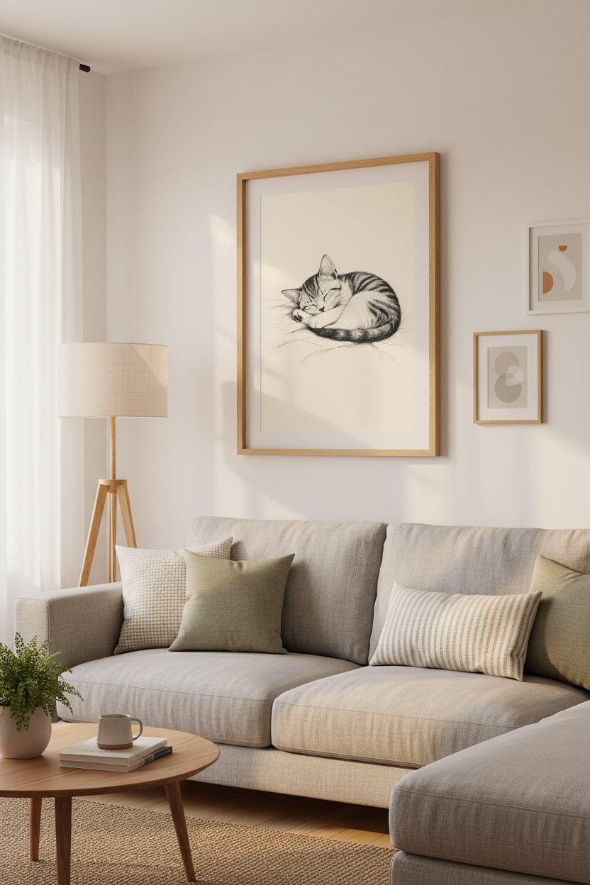 Sleeping Cat Pen Ink Sketch | Vintage Kitten Nursery Wall Art | Minimalist Poster
