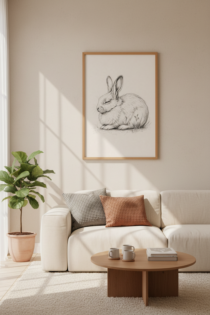 Vintage Bunny Sketch Wall Art | Rustic Rabbit Drawing | Nursery Farmhouse Poster