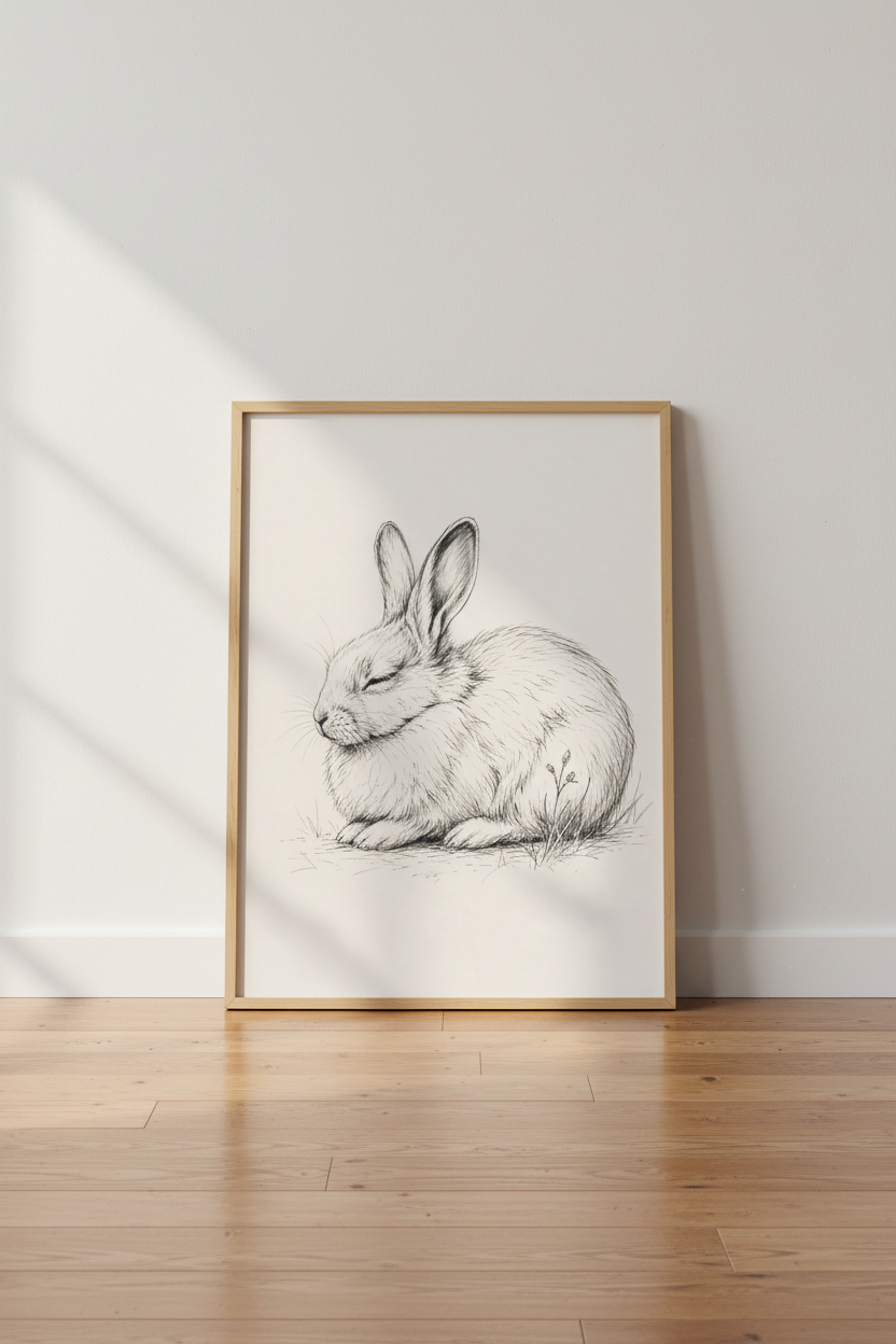 Vintage Bunny Sketch Wall Art | Rustic Rabbit Drawing | Nursery Farmhouse Poster