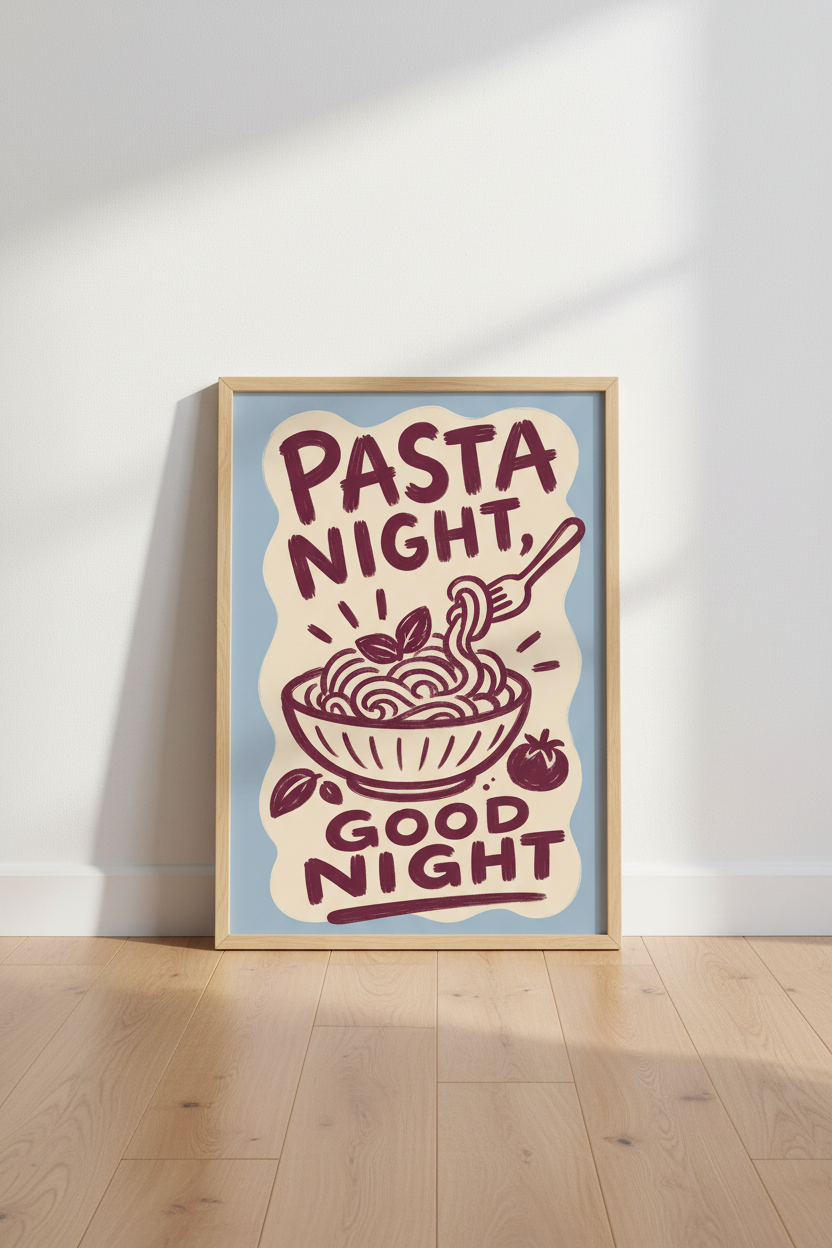 Italian Kitchen Wall Art Print | Retro Pasta Foodie Poster | Blue & Red Decor