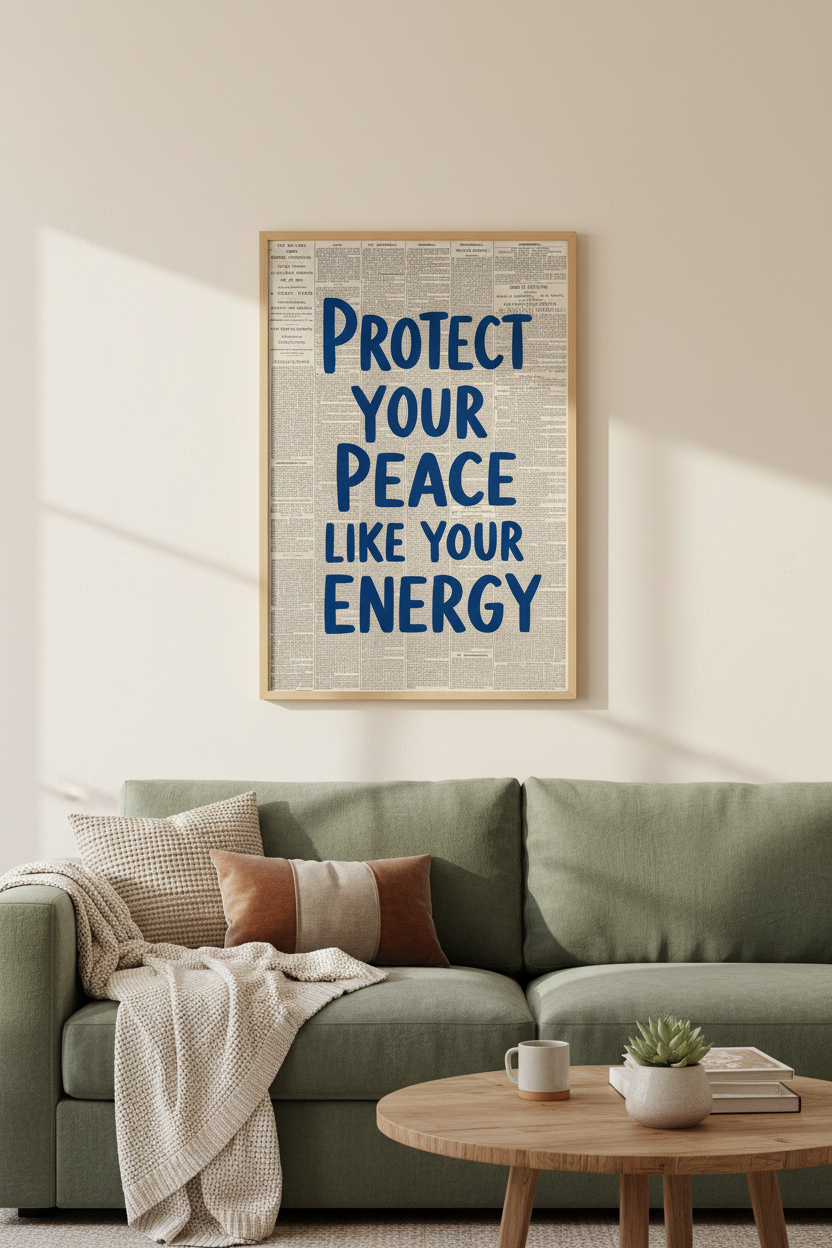 Trendy Aesthetic Poster | Blue Quote Newspaper Art, Mental Health Office Decor