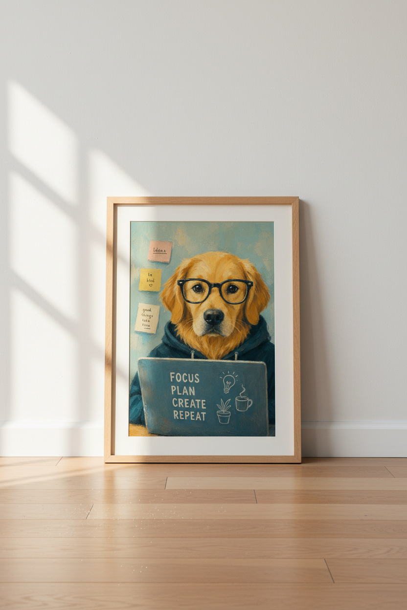 Golden Retriever Office Wall Art | Funny Dog Poster | Home Study Decor