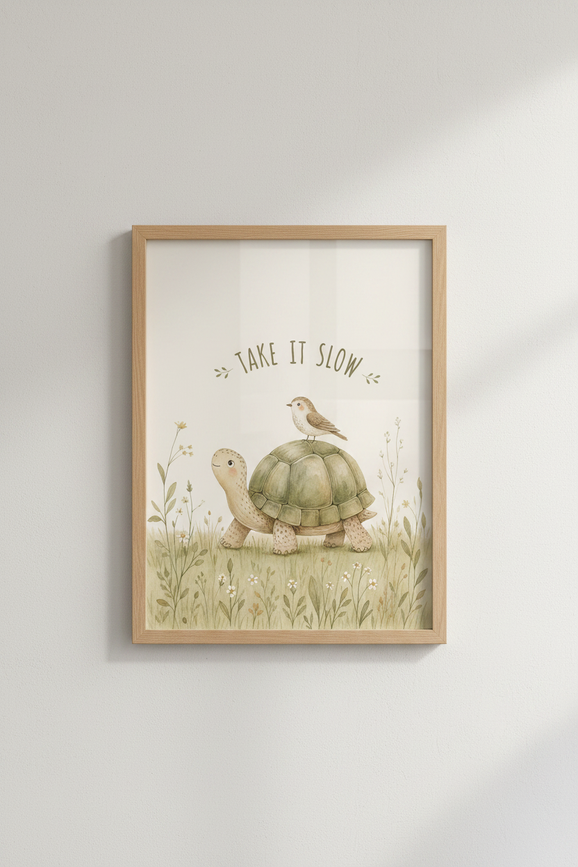 Watercolor Turtle Wall Art | Take It Slow Nursery Decor, Sage Green Animal Poster