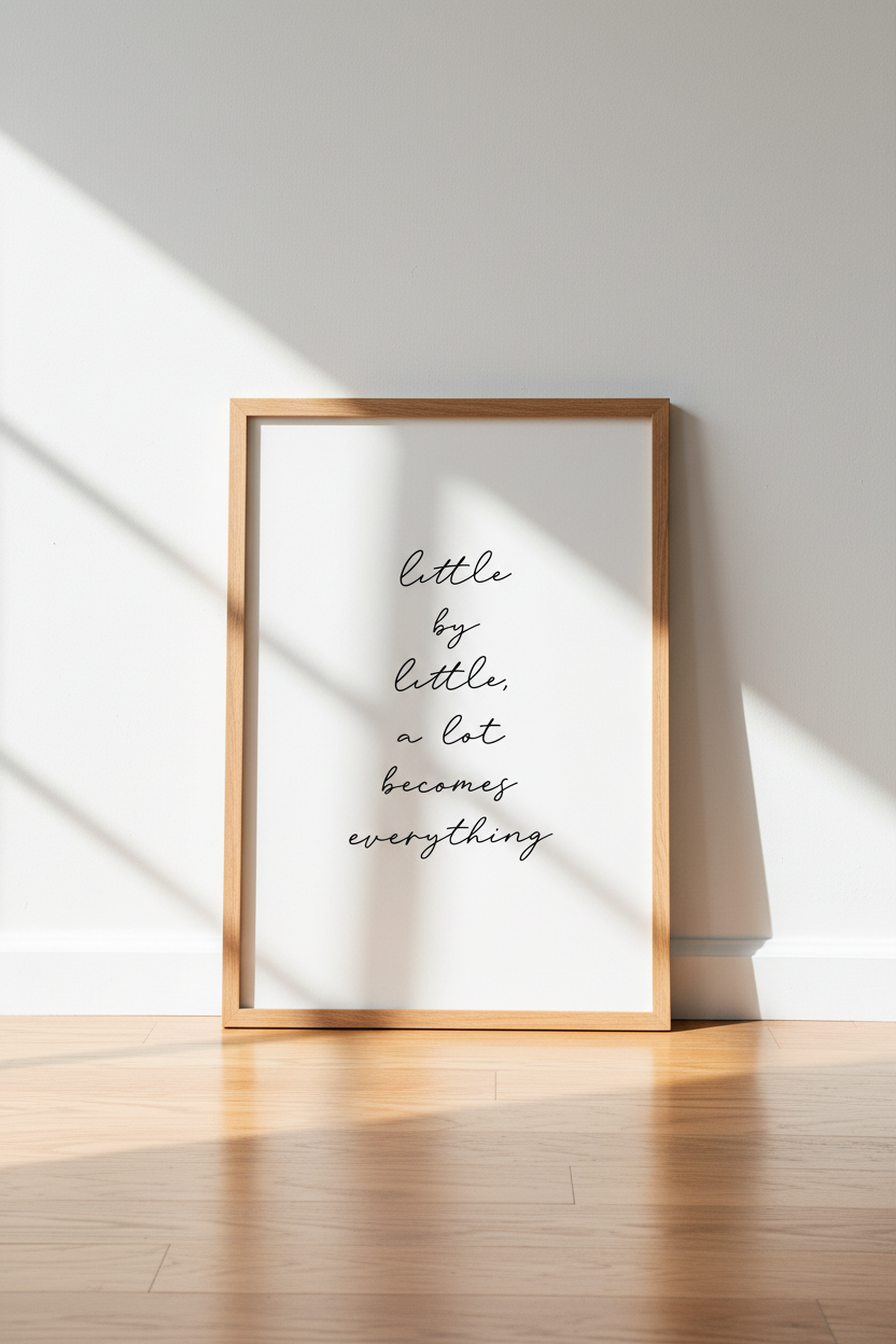 Little By Little Quote Art | Minimalist Script, Home Office Wall Decor