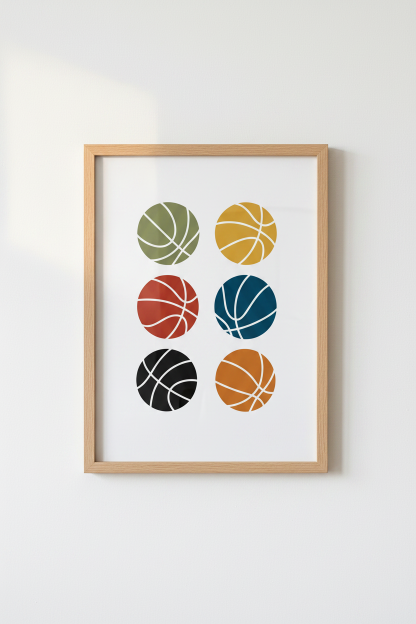 Minimalist Basketball Art Print | Modern Sports Decor | Earthy Retro Poster