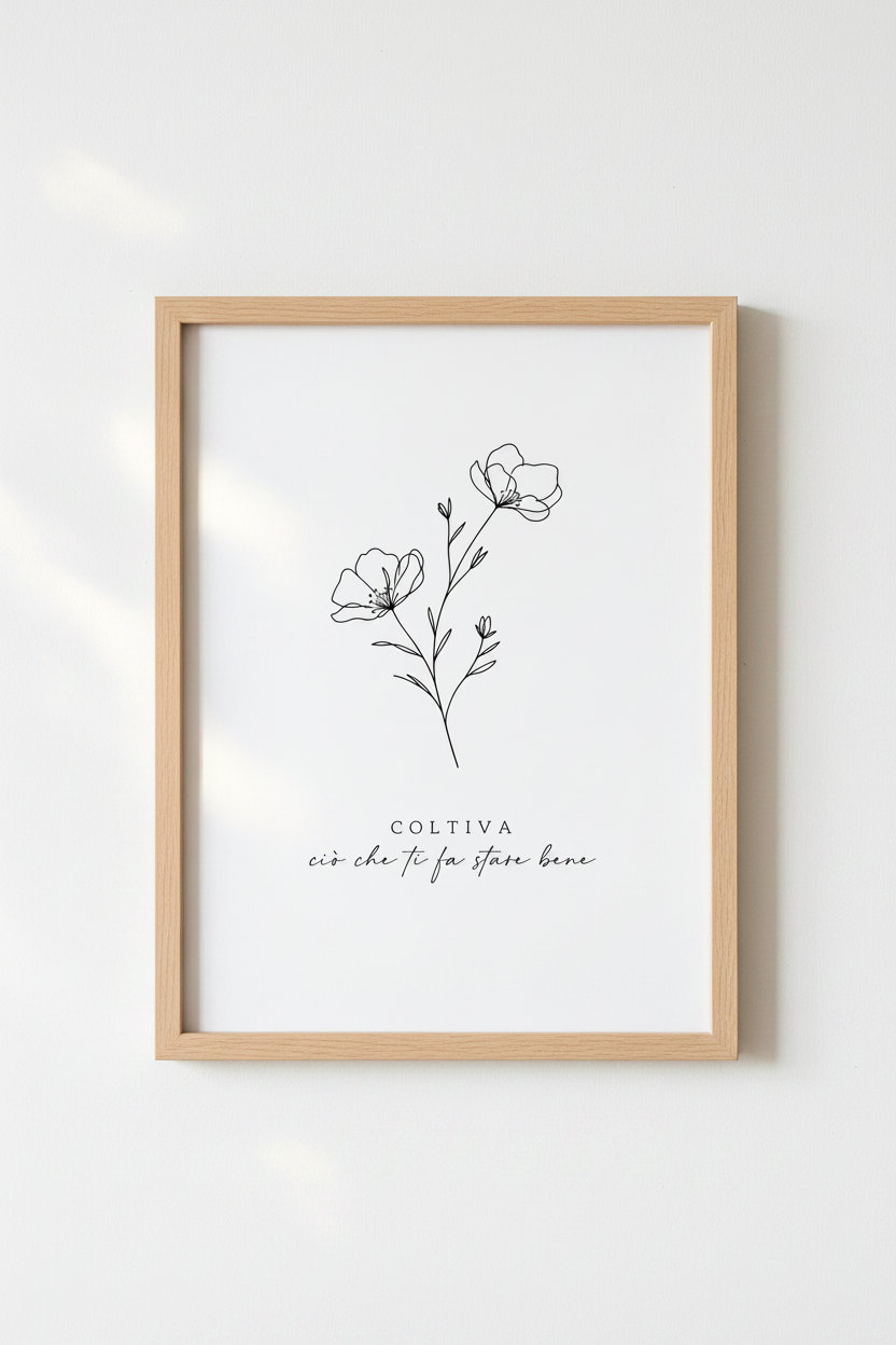 Italian Quote Flower Wall Art | Minimalist Botanical Line Drawing, Boho Poster