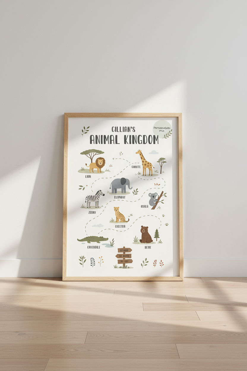 Custom Animal Kingdom Wall Art | Safari Nursery Poster, Neutral Jungle Kids Room Decor