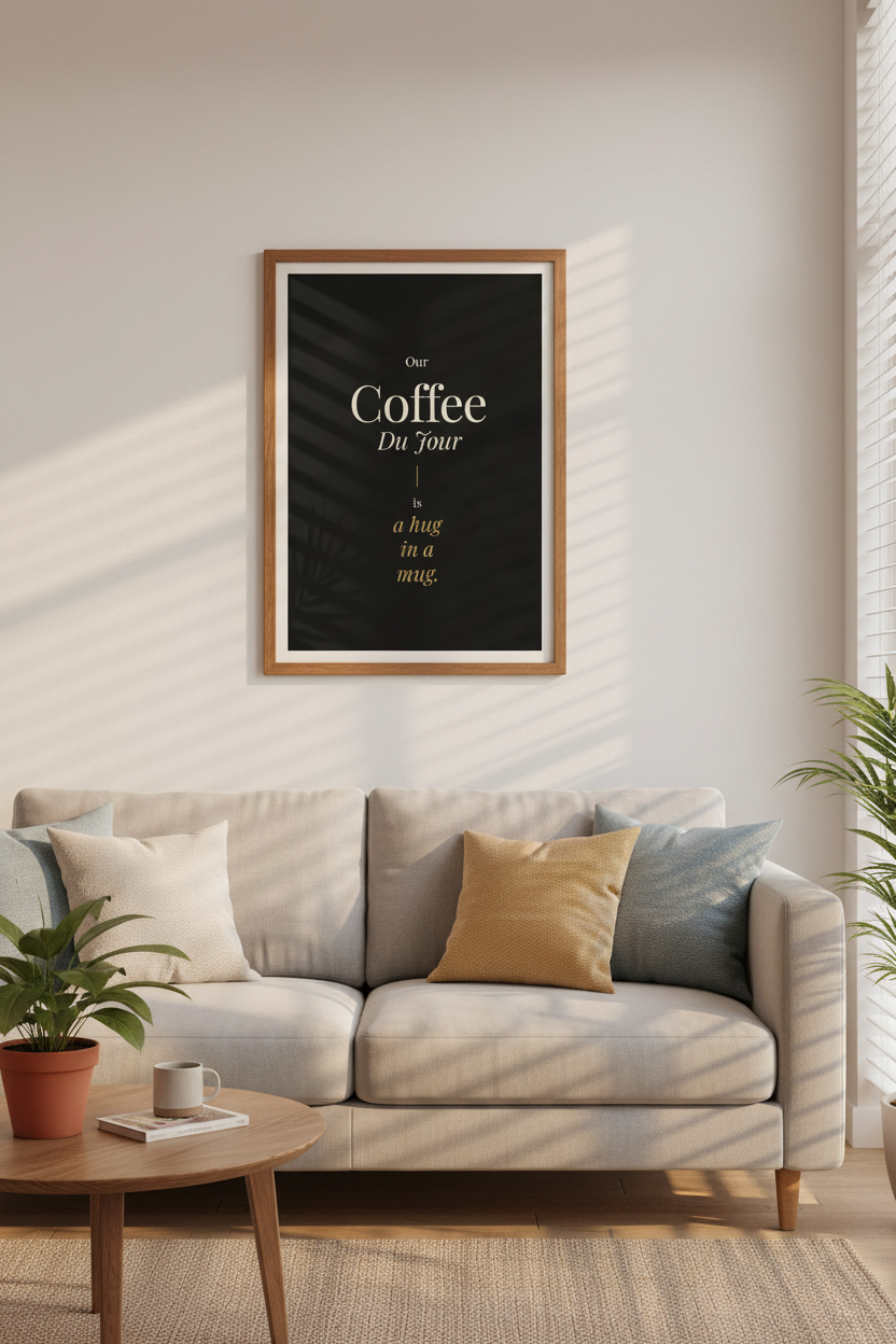 Coffee Du Jour Quote Wall Art | Modern Kitchen Decor | Chic Cafe Poster