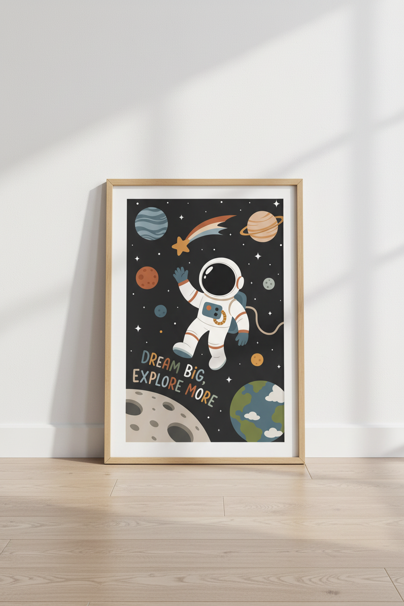 Astronaut Space Wall Art | Kids Nursery Decor | Boho Dream Big Poster