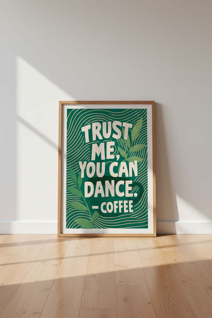 Coffee Humor Wall Art| Retro Green Typography Print, Kitchen & Cafe Decor