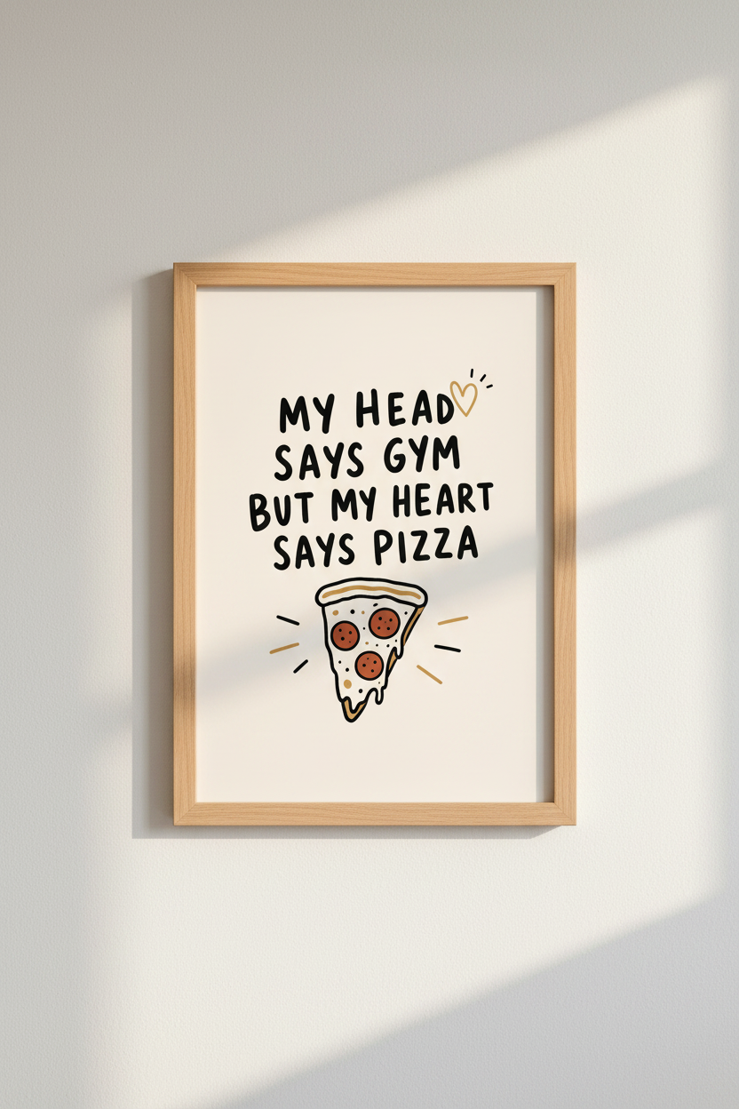 Funny Pizza vs Gym Wall Art Print | Kitchen Decor | Minimalist Quote Poster