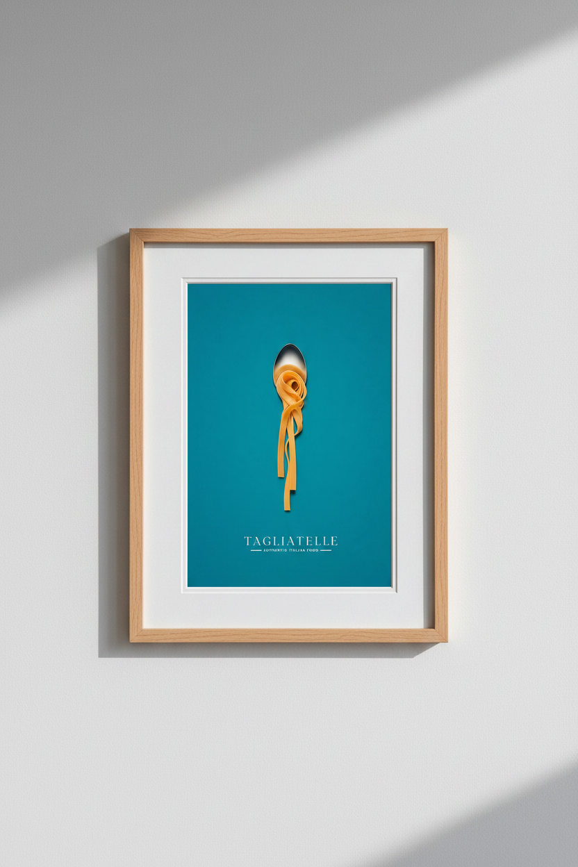 Pasta Wall Art | Teal Backdrop, Minimal Food Poster, Kitchen Decor