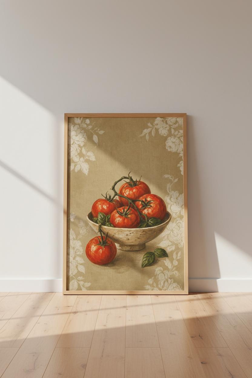 Vintage Tomato Kitchen Art | Rustic Still Life Poster | Farmhouse Food Print