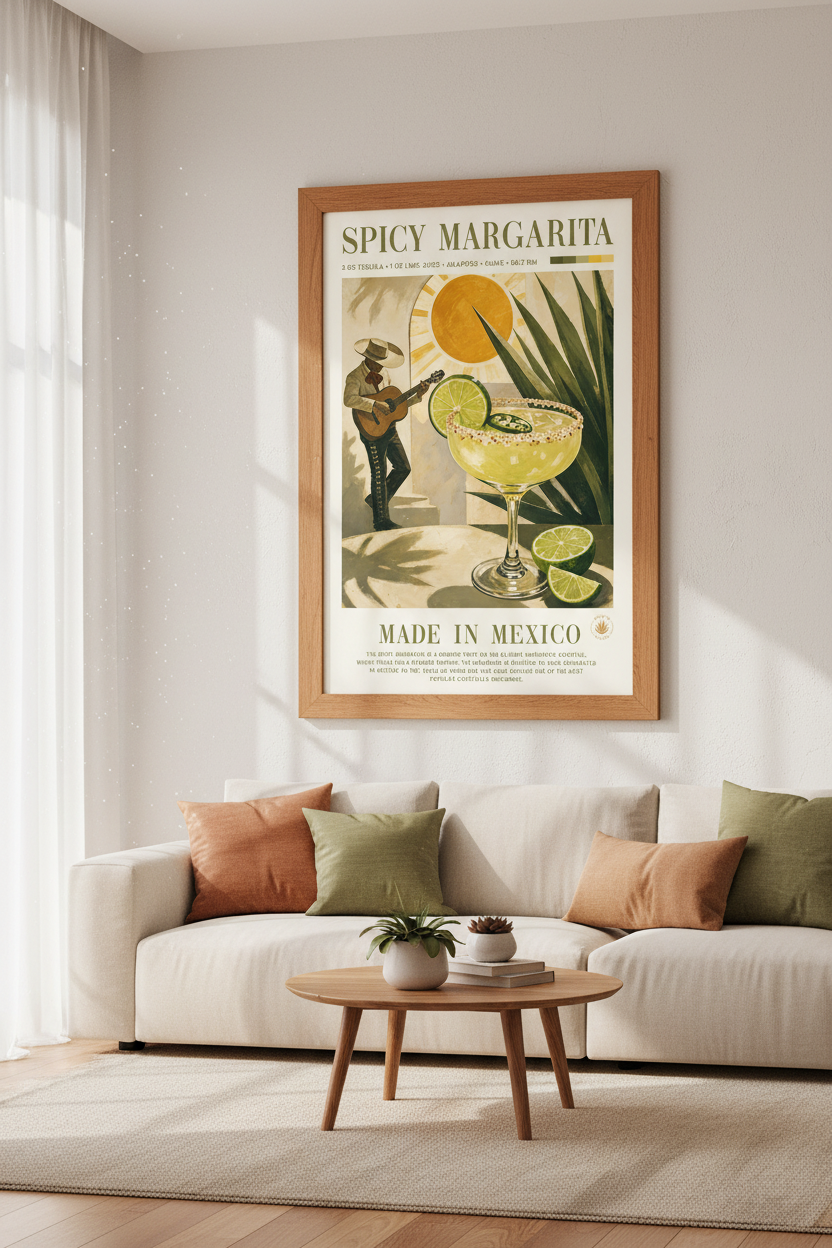 Spicy Margarita Cocktail Art Print | Retro Kitchen Decor | Mexican Bar Poster