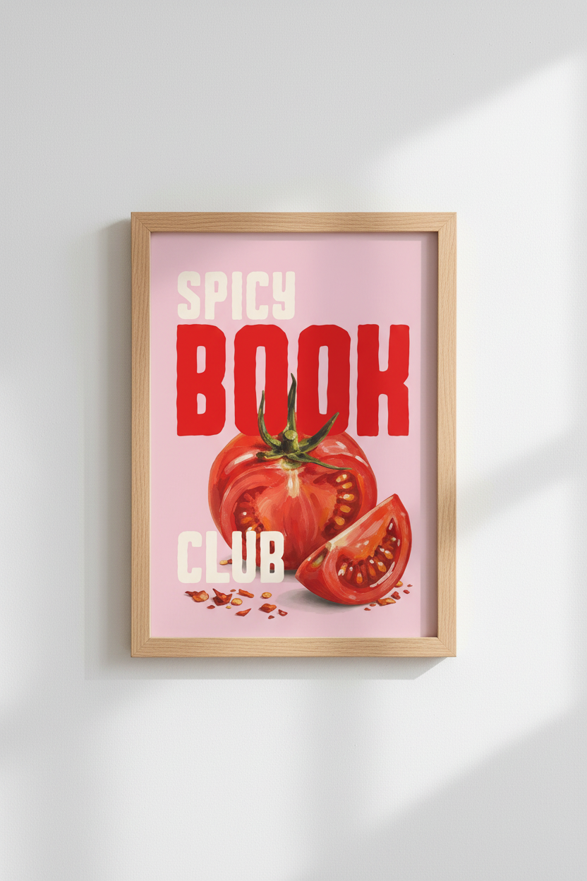 Spicy Book Club Art Print | Retro Pink & Red Romance Reader Decor | Kitchen Poster