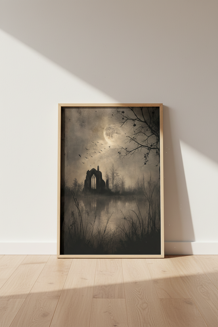 Gothic Horror Wall Art Print | Dark Academia Decor | Moody Ruined Abbey Poster