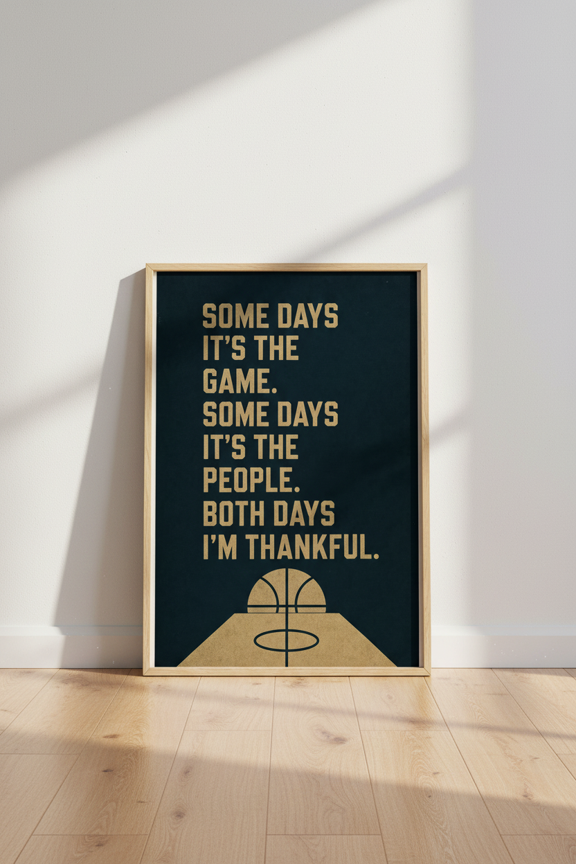 Basketball Quote Wall Art | Navy & Gold Motivational Print, Sport Room Decor
