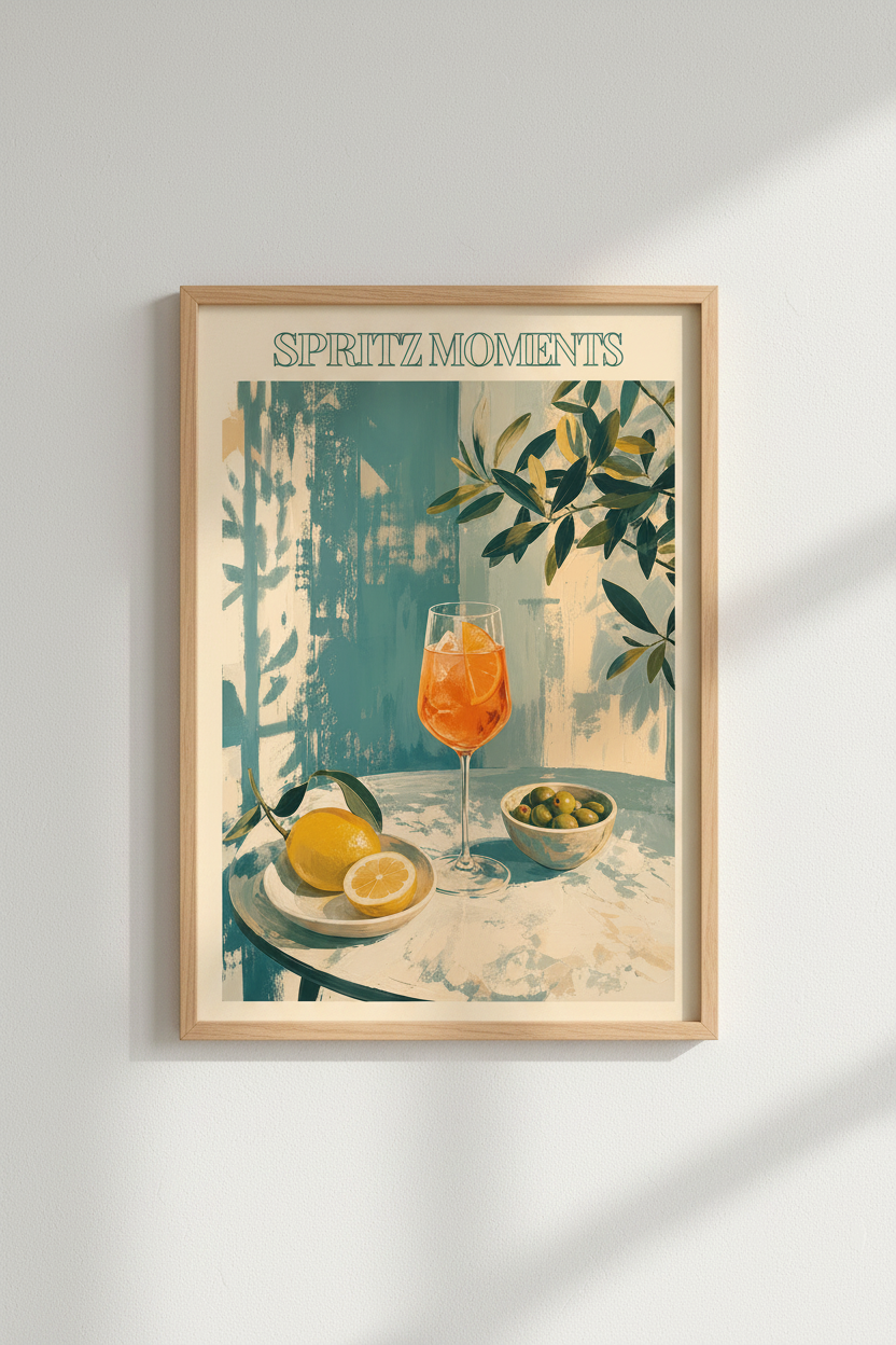 Aperol Spritz Wall Art Print | Mediterranean Kitchen Decor | Italian Summer Poster