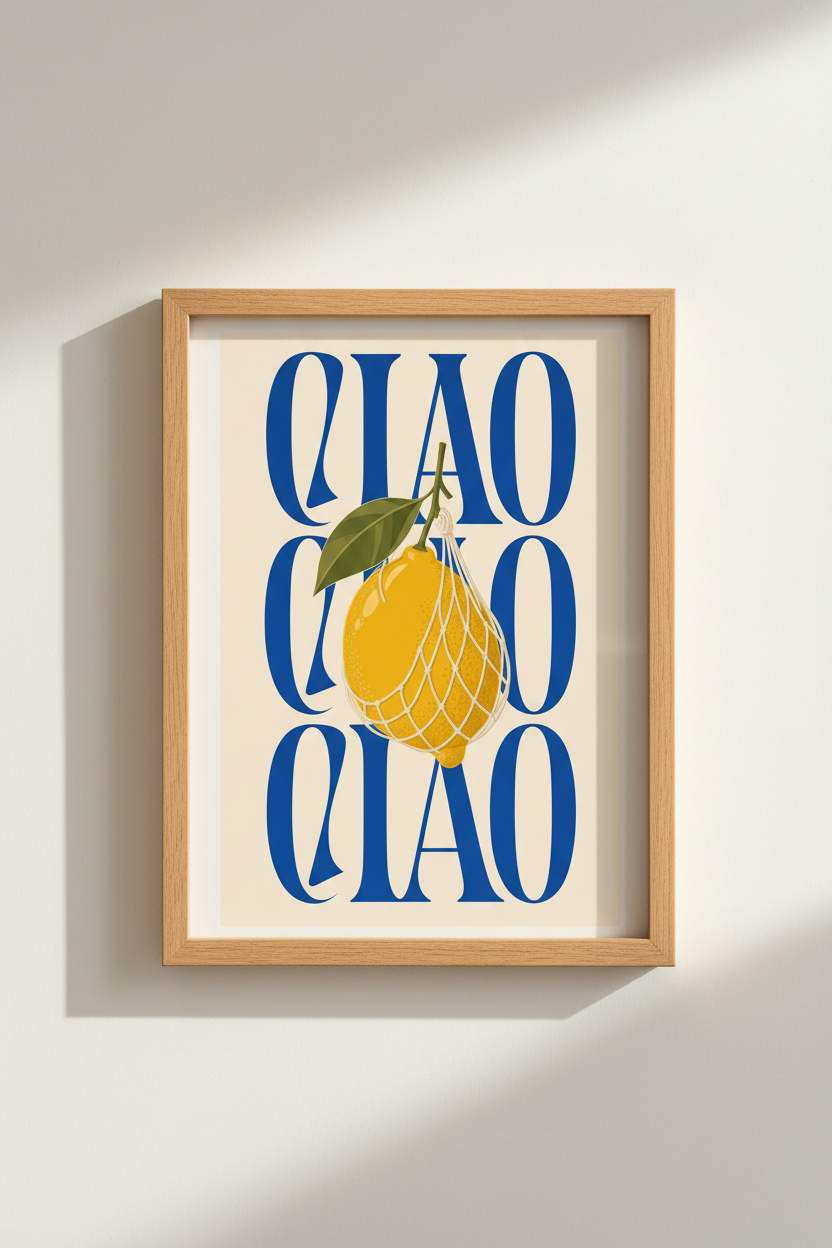 Italian Kitchen Art Print | Ciao Ciao Lemon Poster, Modern Mediterranean Home Decor