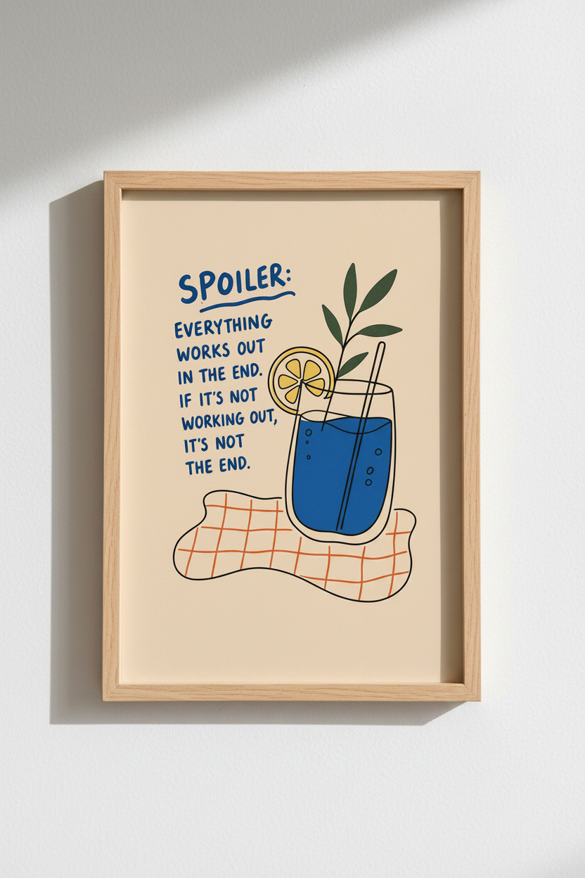 Blue Cocktail Wall Art Print | Kitchen Quote Decor | Retro Dopamine Poster