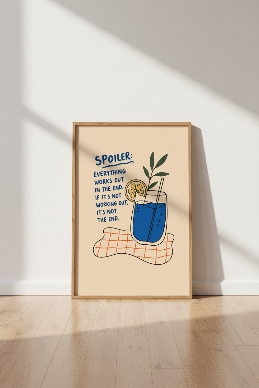 Blue Cocktail Wall Art Print | Kitchen Quote Decor | Retro Dopamine Poster