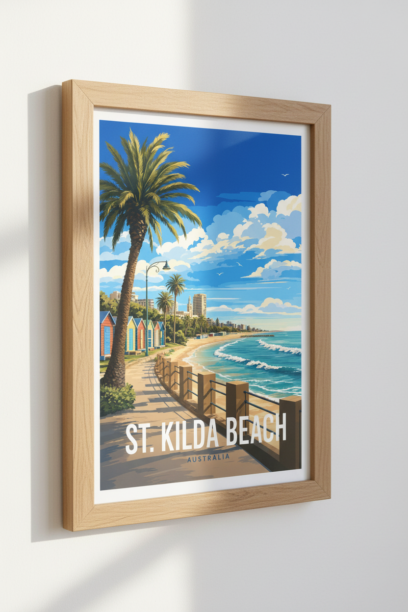 St. Kilda Beach Australia Wall Art | Melbourne Travel Poster | Coastal Decor