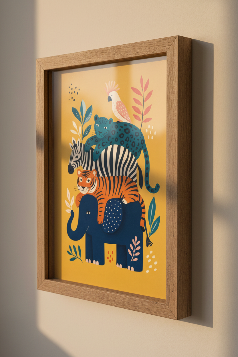 Jungle Animal Stack Wall Art | Nursery Decor | Colorful Safari Poster
