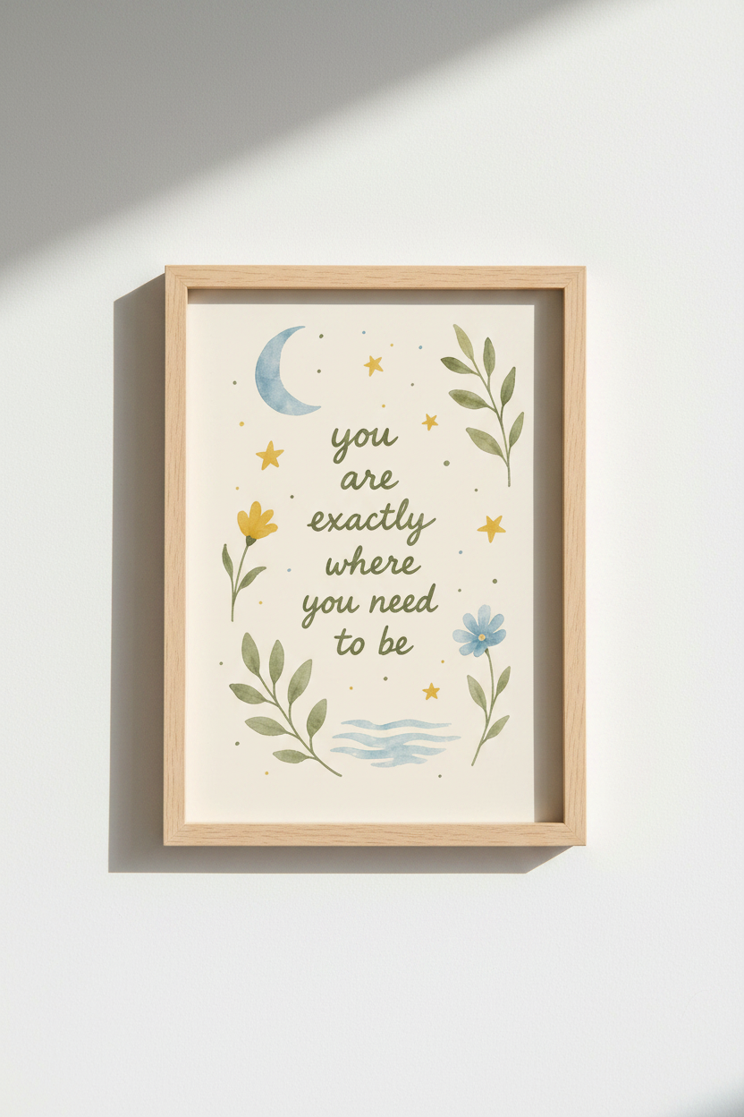 Boho Wall Art | Watercolor Moon & Leaves, Living Room Decor