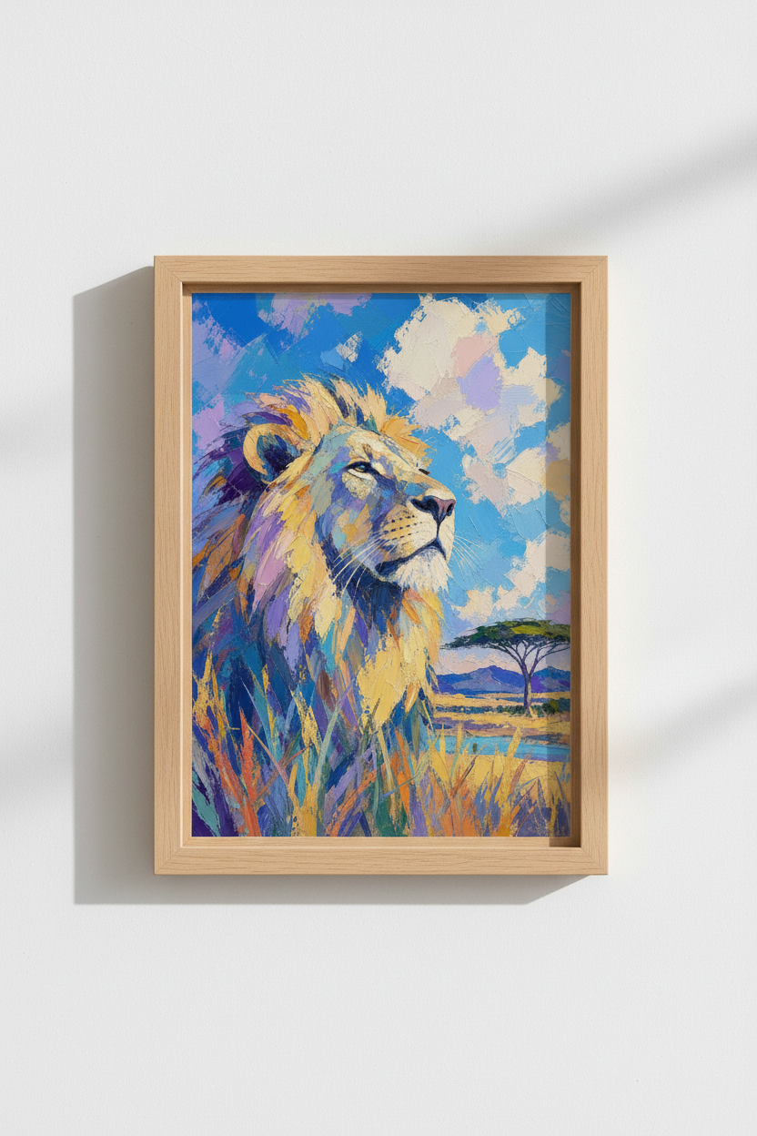 Abstract Lion Wall Art | Colorful Safari Animal Decor | Vibrant Palette Knife Poster